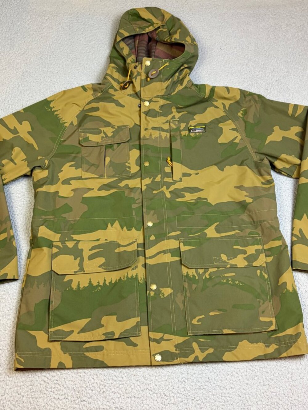 L.L. Bean Mountain Classic Anorak Jacket Mens Size XL Green Camo Nylon Hooded
